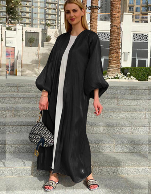 Women's Solid Color Puff Sleeve Maxi Abaya